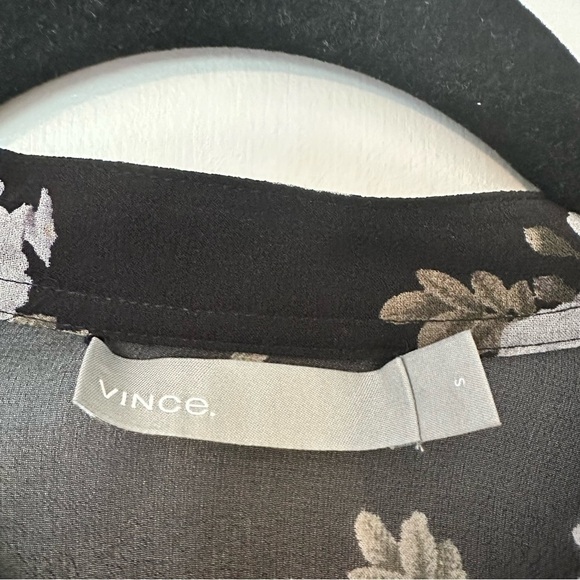 Vince Tossed Floral Shirred Sheer Silk Blouse - Picture 3 of 6